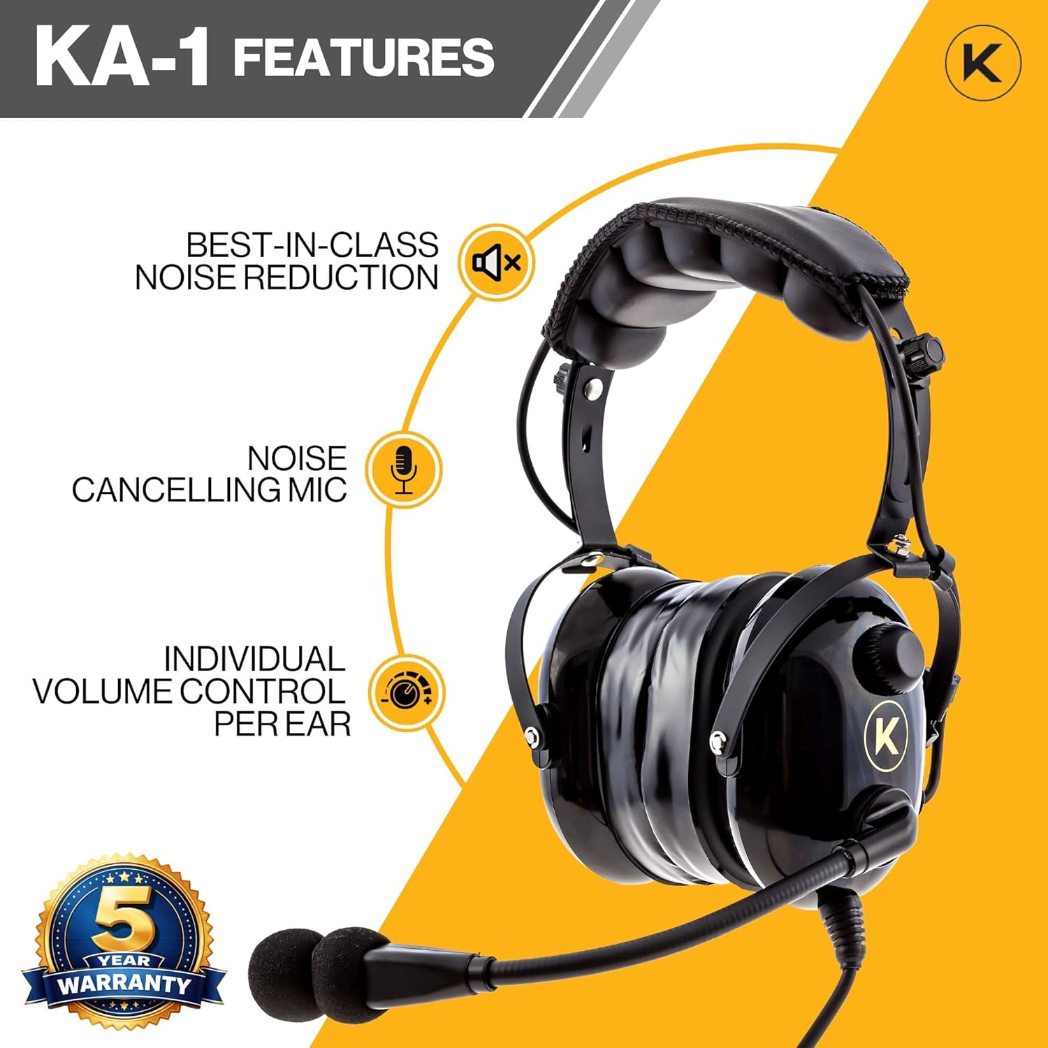 KORE KA-1 General Aviation Headset (Mono & Stereo) with Headset Bag - Dual GA Plugs (10 Units per Box)