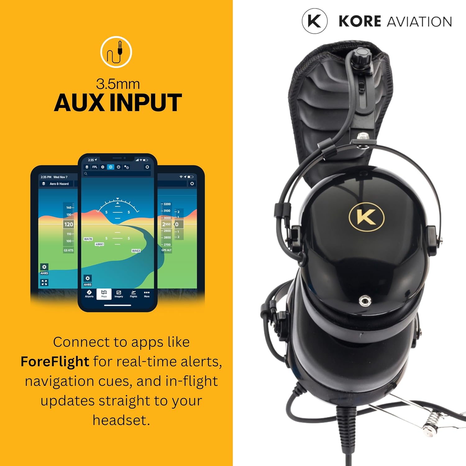 KORE P1 General Aviation Headset (Mono) - Dual GA Plugs (10 Units per Box)