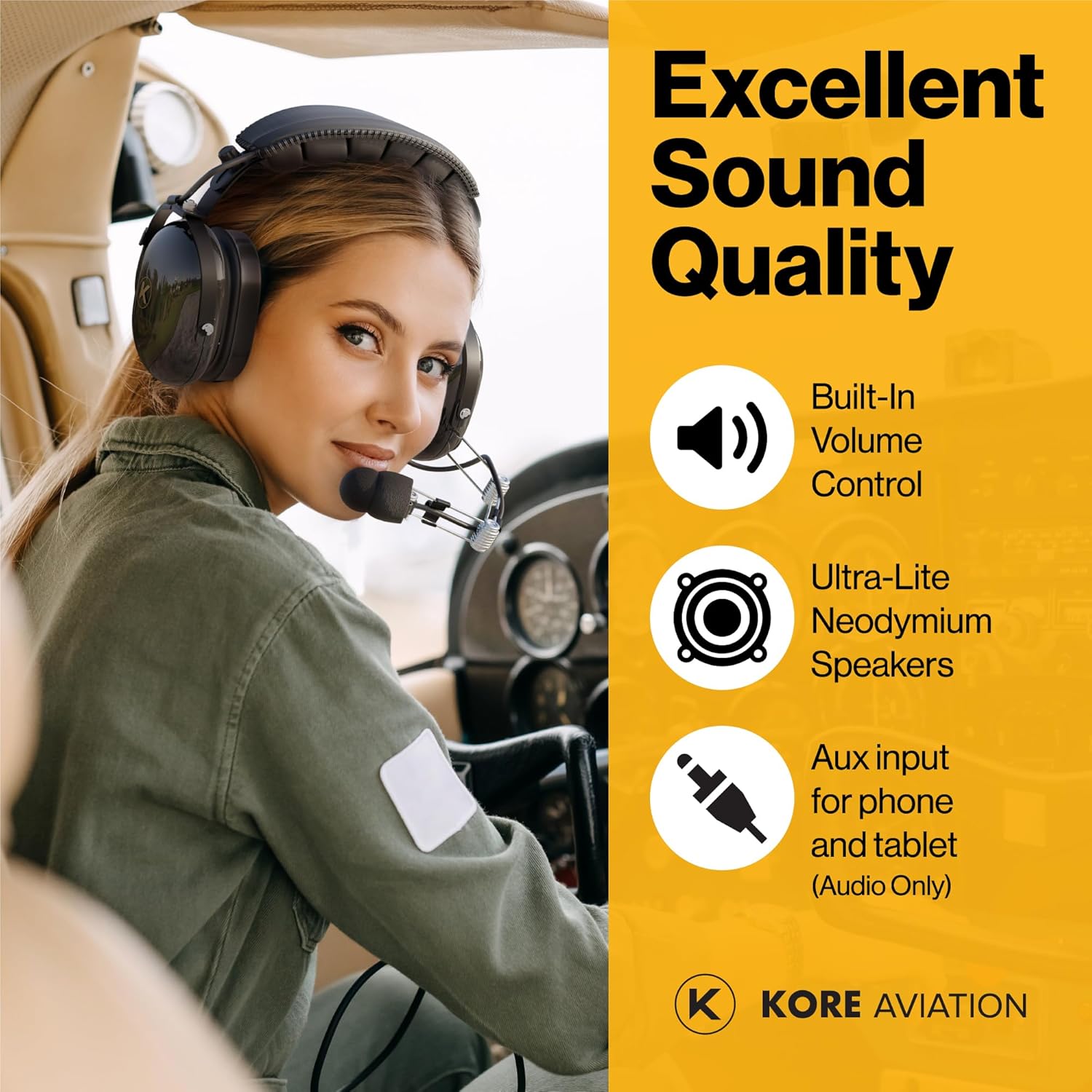KORE P1 General Aviation Headset (Mono) - Dual GA Plugs (10 Units per Box)