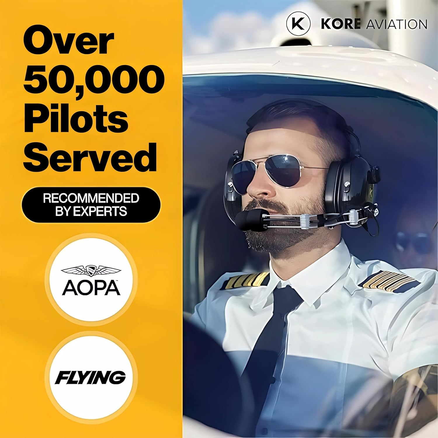 KORE P1 General Aviation Headset (Mono) - Dual GA Plugs (10 Units per Box)
