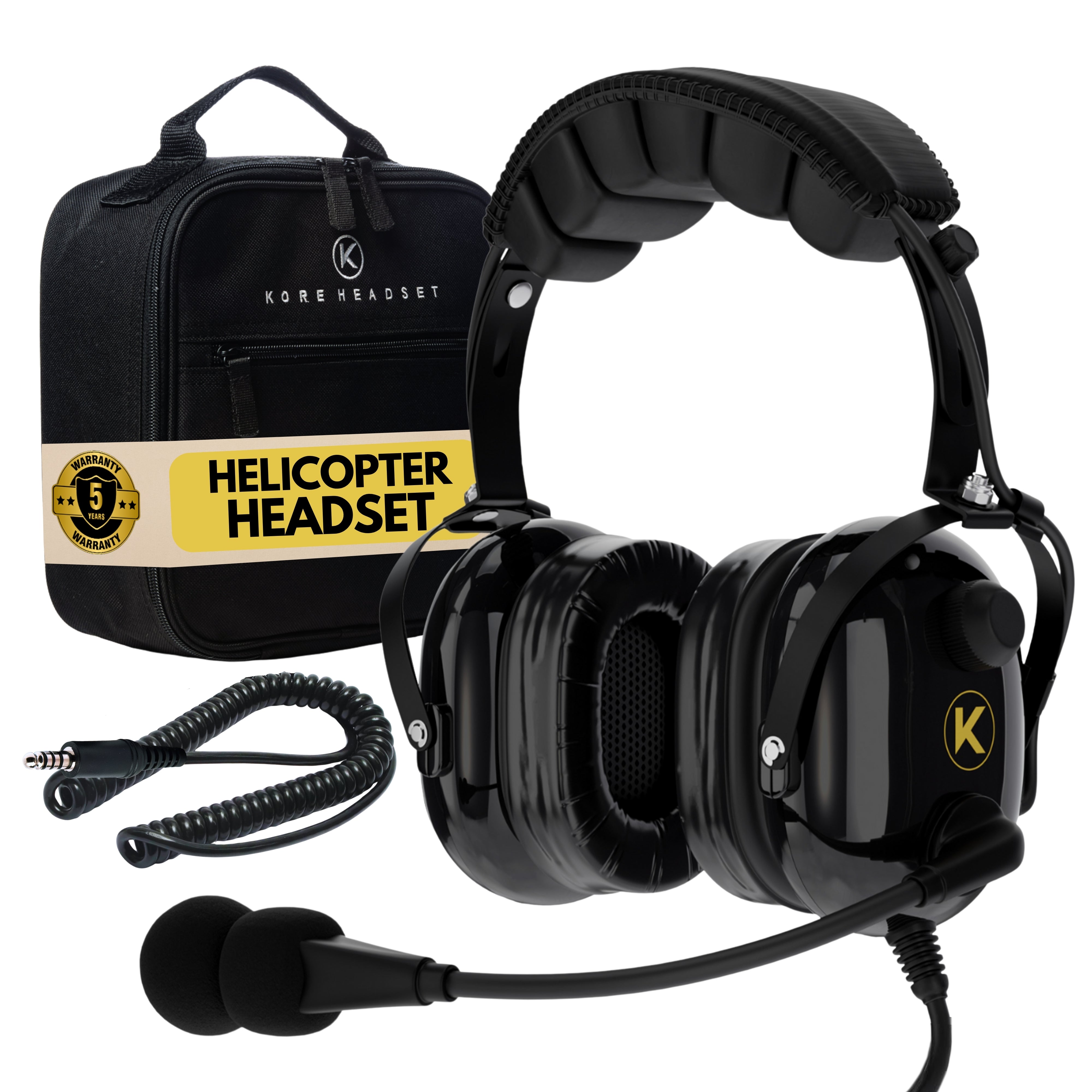 Kore Aviation H1 Helicopter Pilot Headset (Mono) with Headset Bag - U - 174 Plugs - KORE HEADSET LLC